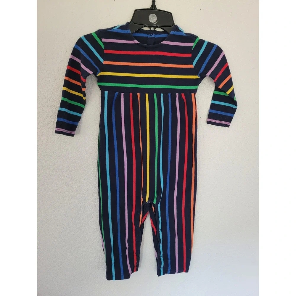 Primary Baby Rainbow Stripe Long Sleeve Romper Navy Blue 18-24 M Jumpsuit #8